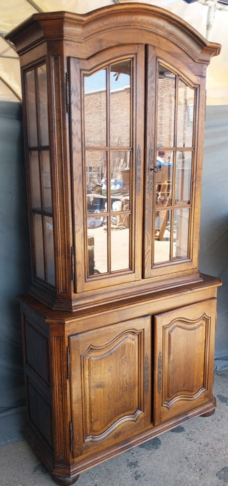 2 PIECE RUSTIC OAK ARCHED CABINET