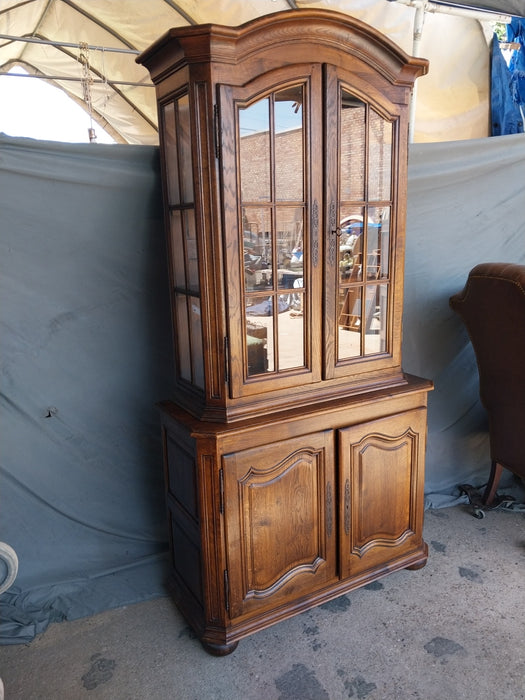 2 PIECE RUSTIC OAK ARCHED CABINET