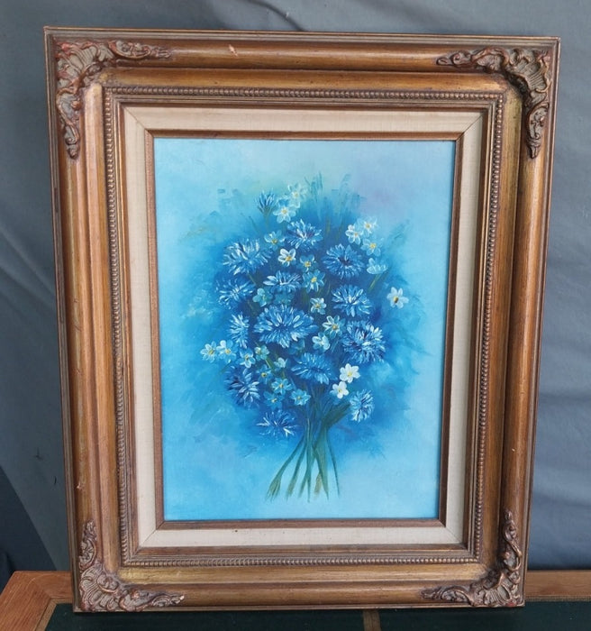 BLUE FLORAL OIL PAINTING IN GOLD FRAME