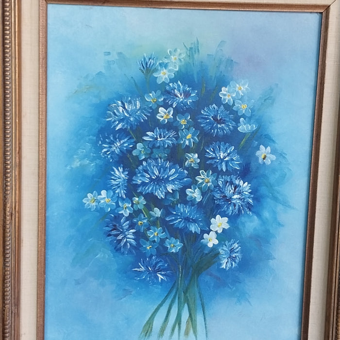 BLUE FLORAL OIL PAINTING IN GOLD FRAME