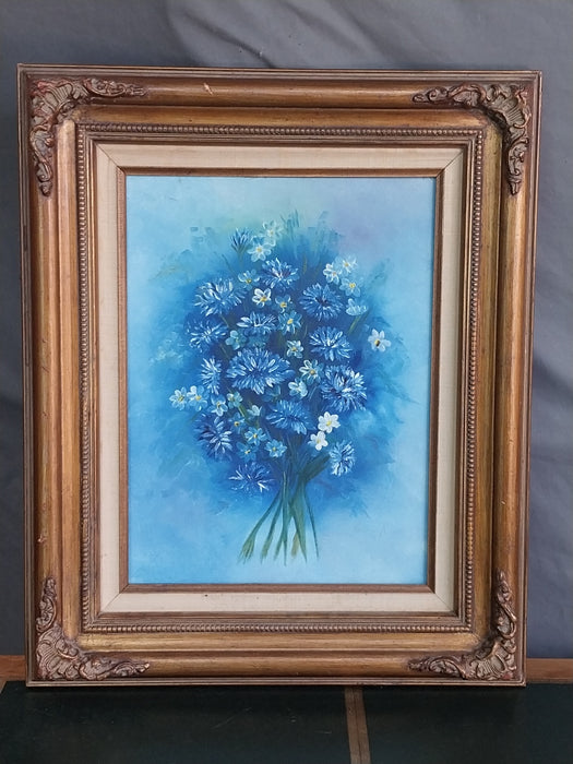 BLUE FLORAL OIL PAINTING IN GOLD FRAME