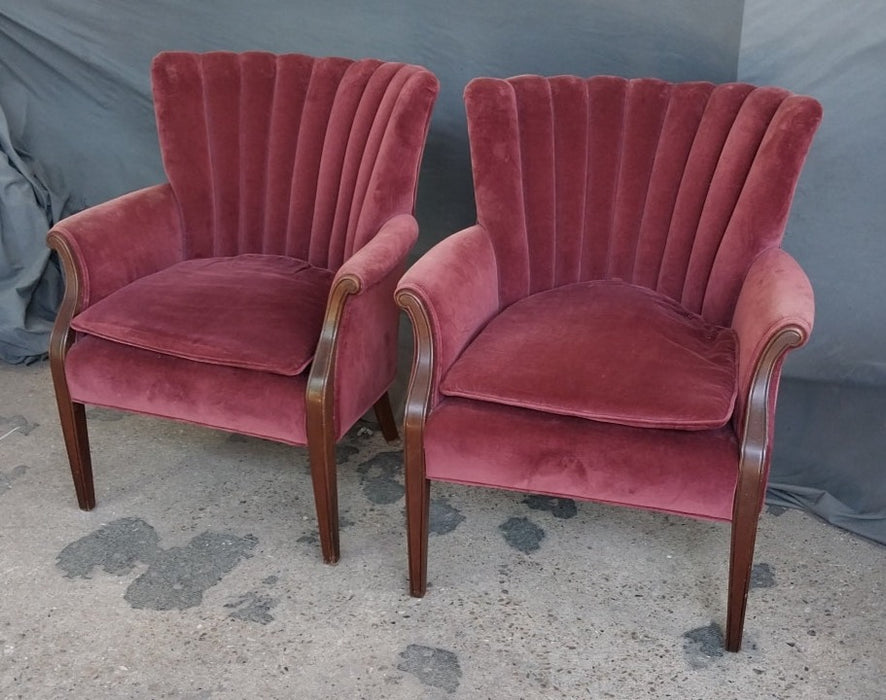 PAIR OF VINTAGE RED CHANNEL BACK CHAIRS