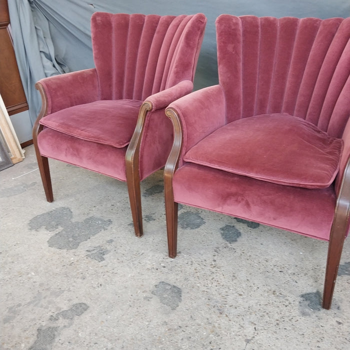 PAIR OF VINTAGE RED CHANNEL BACK CHAIRS