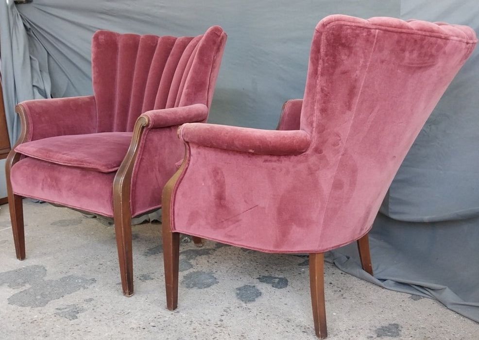 PAIR OF VINTAGE RED CHANNEL BACK CHAIRS