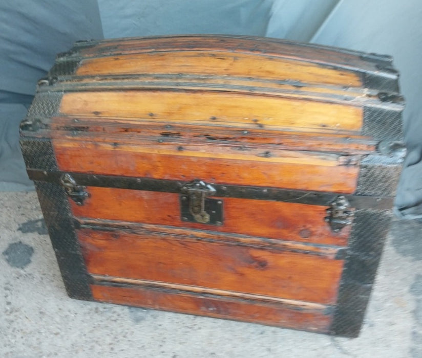 PINE AND METAL DOME TOP TRUNK