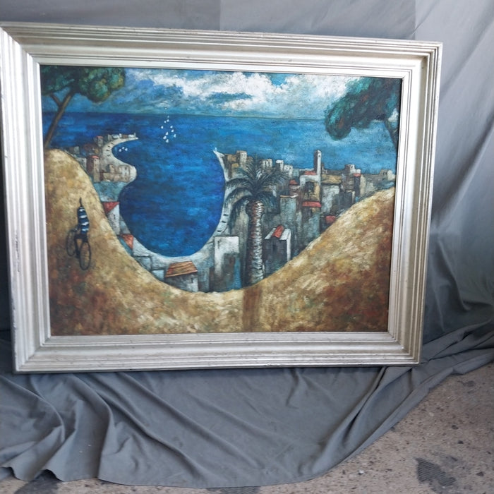 LARGE FRAMED IMPESSIONIST BEACH OIL PAINTING