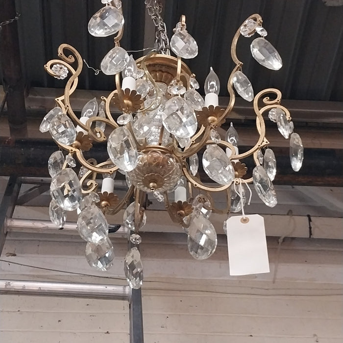 GILT IRON WITH GLASS PRISMS VINTAGE CHANDELIER