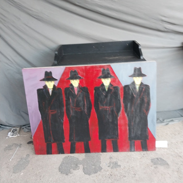 UNFRAMED OIL PAINTING OF 4 MEN IN BLACK