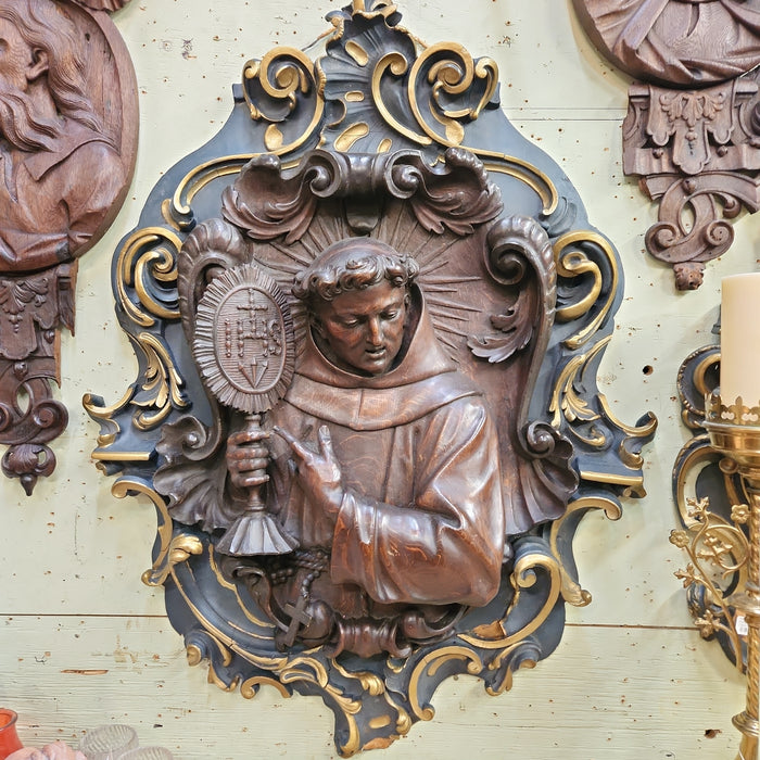 PAIR OF HAND CARVED OAK CATHOLIC PLAQUES