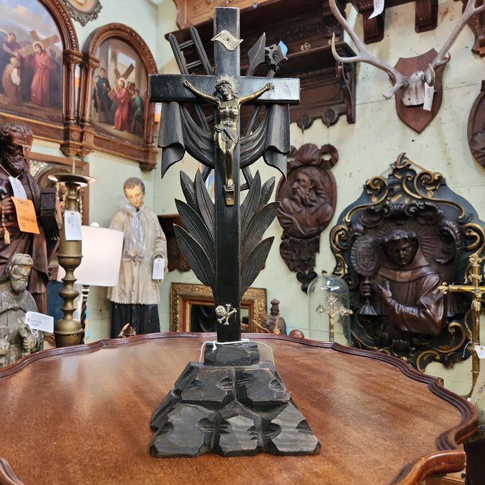 CARVED WOOD STANDING CRUCIFIX