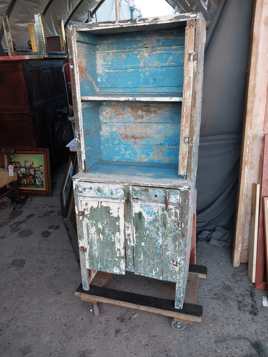 SMALL PRIMITIVE BLUE HUTCH- AS FOUND