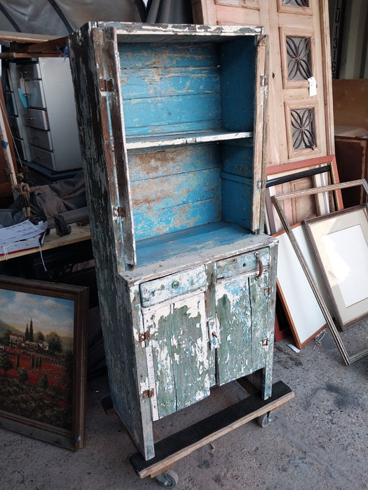 SMALL PRIMITIVE BLUE HUTCH- AS FOUND