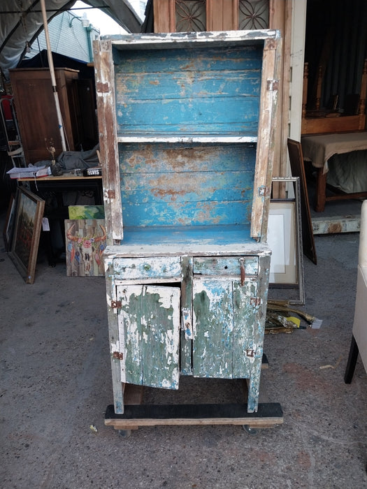 SMALL PRIMITIVE BLUE HUTCH- AS FOUND