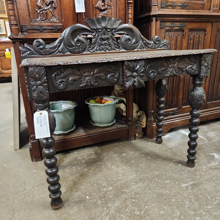 ENGLISH DARK OAK CARVED CONSOLE TABLE