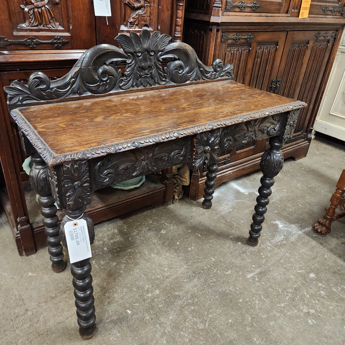 ENGLISH DARK OAK CARVED CONSOLE TABLE