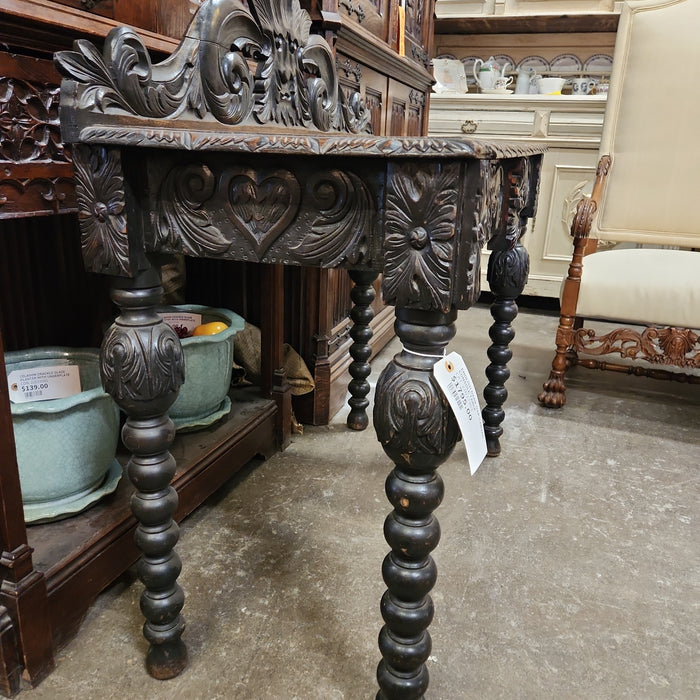 ENGLISH DARK OAK CARVED CONSOLE TABLE