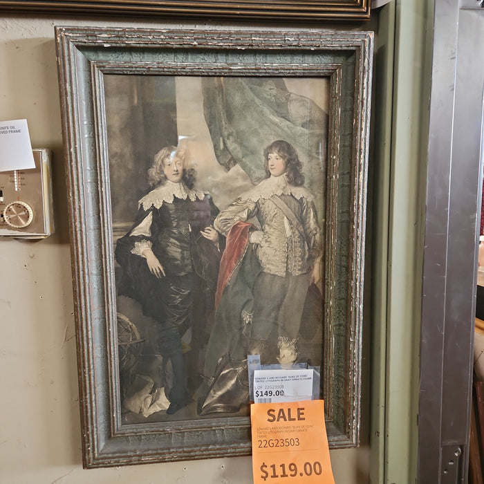 EDWARD V AND RICHARD "DUKE OF YORK" TINTED LITOGRAPH IN GRAY ORNATE FRAME