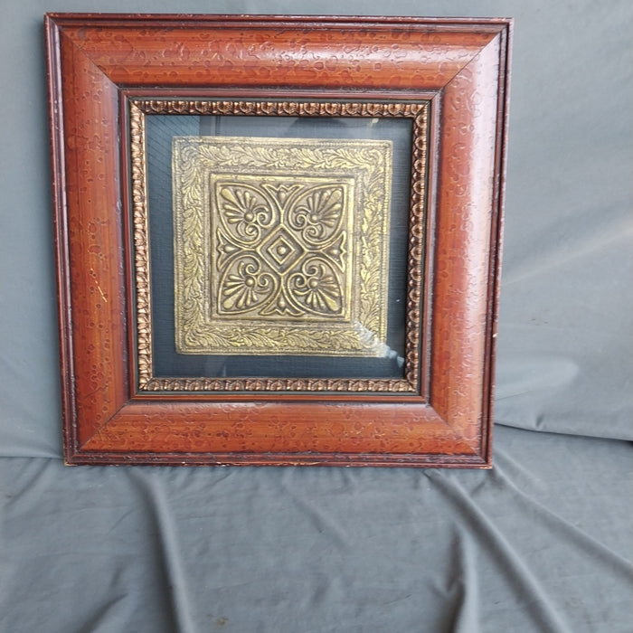 GOLD RELIEF SQUARE MEDALION IN BURNT UMBER FRAME