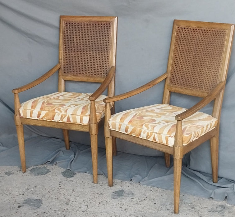 PAIR OF MIDCENTURY CANED BACK ARM CHAIRS