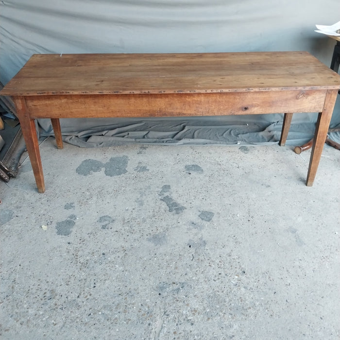 FRENCH TAPERED LEG PEGGED FARM TABLE W/ DRAWERS