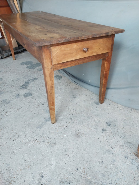 FRENCH TAPERED LEG PEGGED FARM TABLE W/ DRAWERS