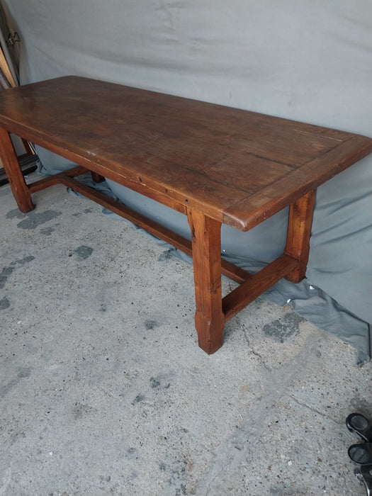 CANTED SQUARE LEGS RUSTIC FARM TABLE WITH EXPOSED TENONS IN TOP