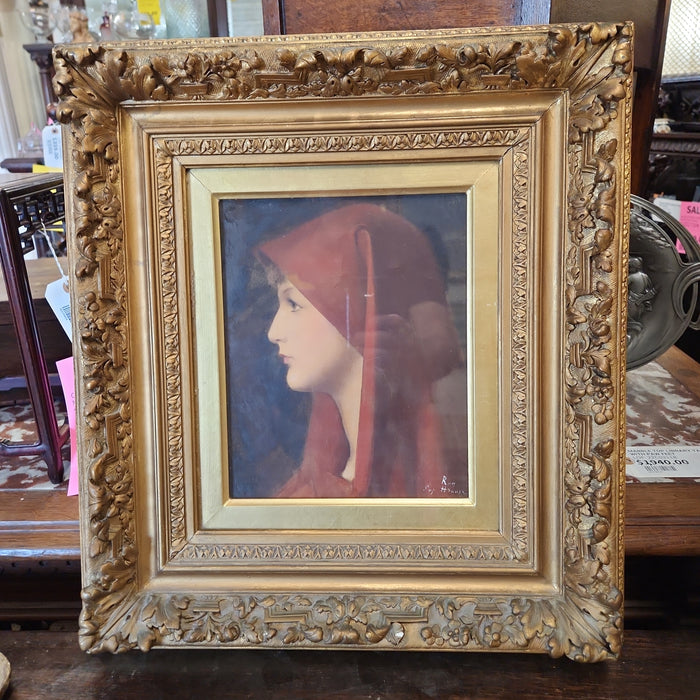 PROFILE PORTRAIT OIL PAINTING BY RORY HENNER COPY IN GILT FRAME