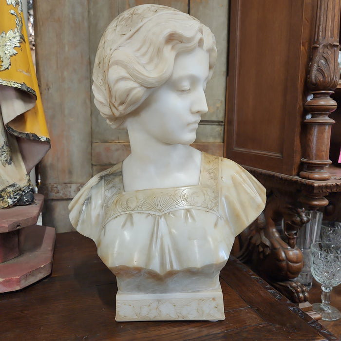 SIGNED ALABASTER LADY BUST