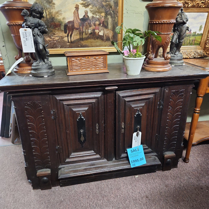 FRENCH OAK FEATHER CARVED 2 DOOR LOW SERVER