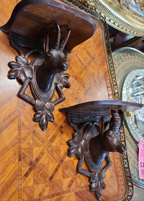 PAIR BLACK FOREST ANTELOPE SHELVES