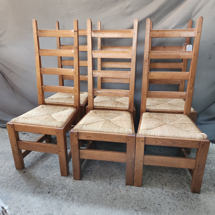 SET OF 6 RUSH SEAT TALL LADDER BACK CHAIRS
