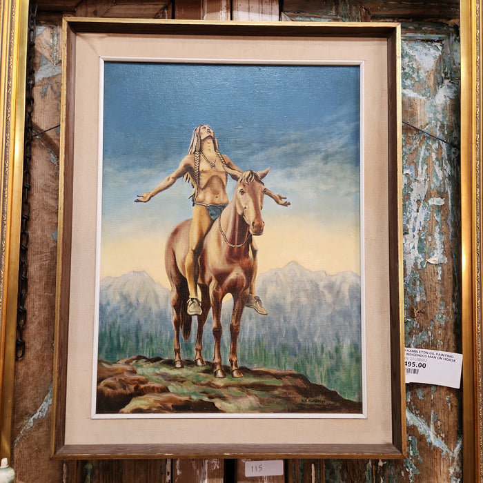 NB HAMBLETON OIL PAINTING OF INDIGENOUS MAN ON HORSE