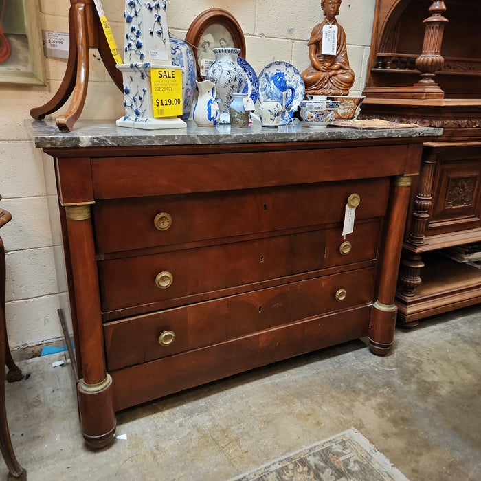 LARGE EMPIRE MAHOGANY CHEST WITH SAINT ANNE MARBLE TOP