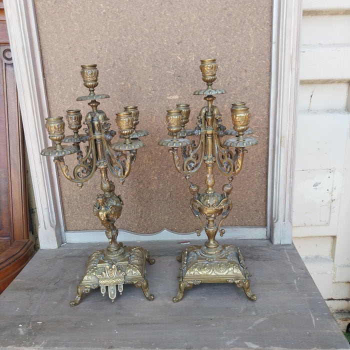 PAIR OF BRONZE CANDELABRAS-5 LIGHTS EACH