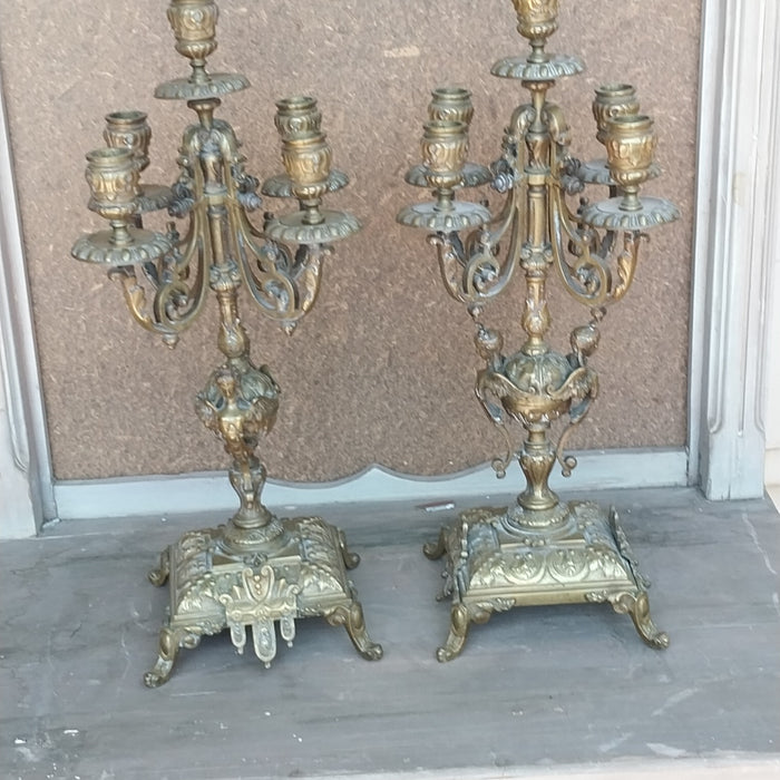 PAIR OF BRONZE CANDELABRAS-5 LIGHTS EACH