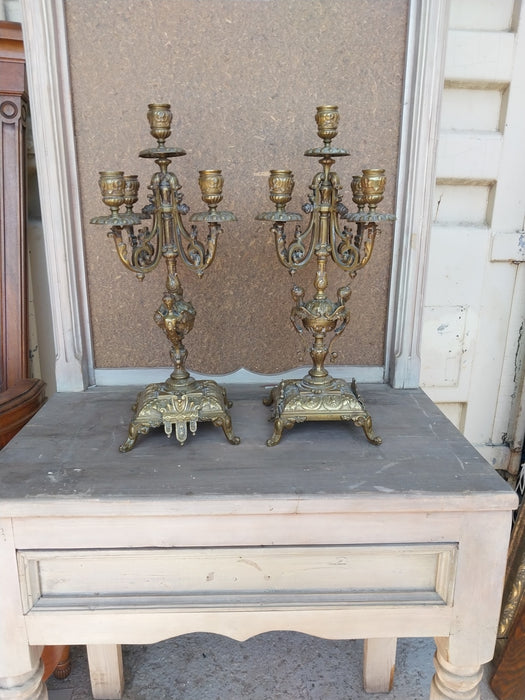 PAIR OF BRONZE CANDELABRAS-5 LIGHTS EACH