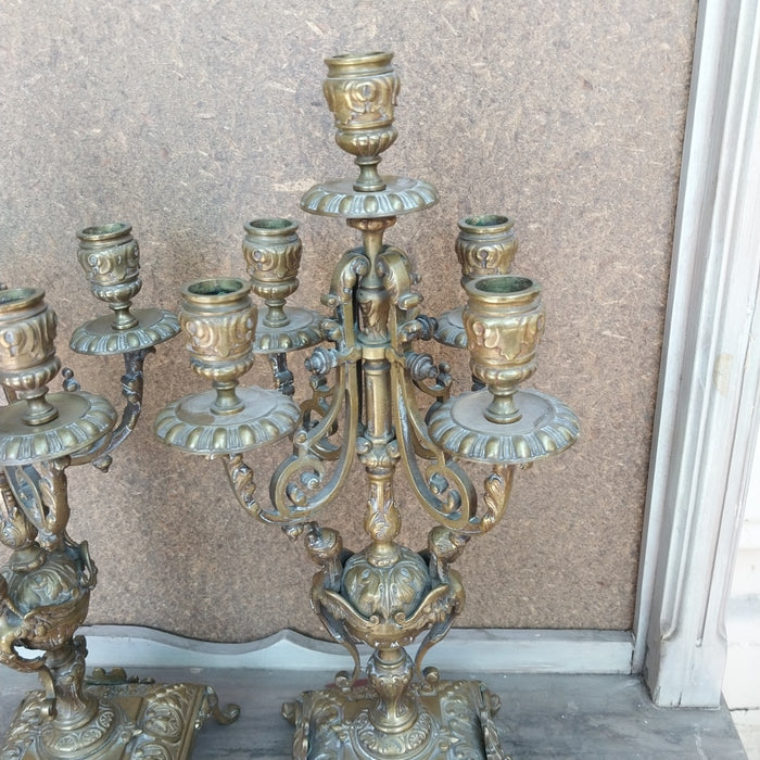 PAIR OF BRONZE CANDELABRAS-5 LIGHTS EACH