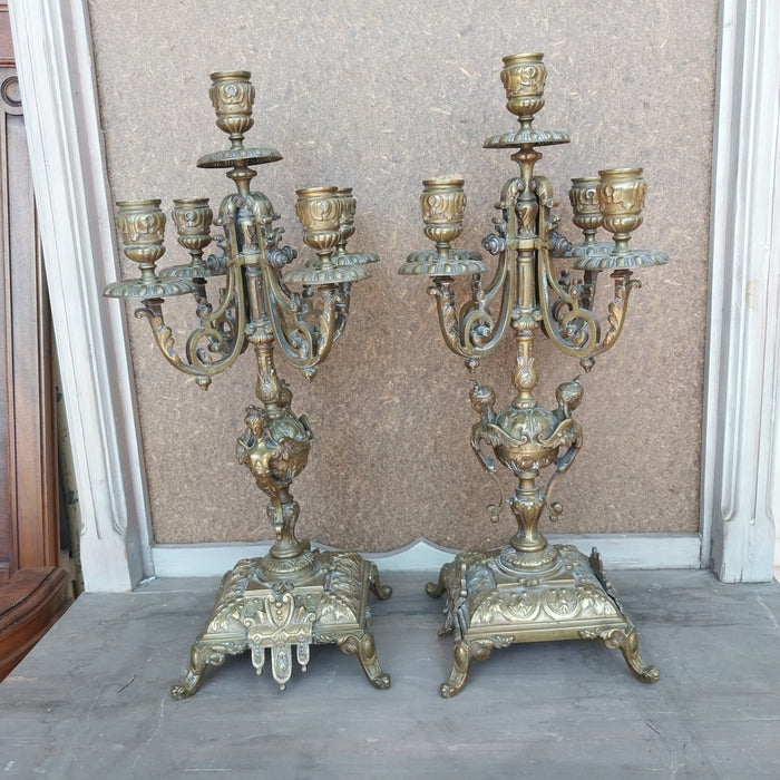 PAIR OF BRONZE CANDELABRAS-5 LIGHTS EACH