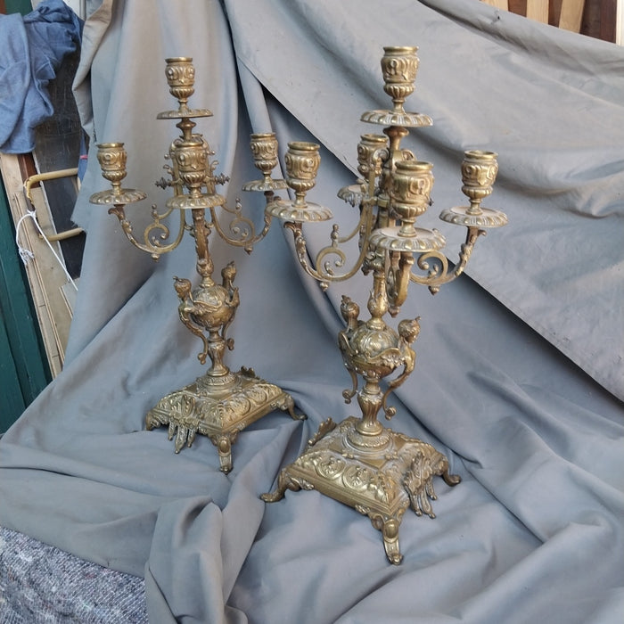 PAIR OF BRONZE CANDELABRAS-5 LIGHTS EACH