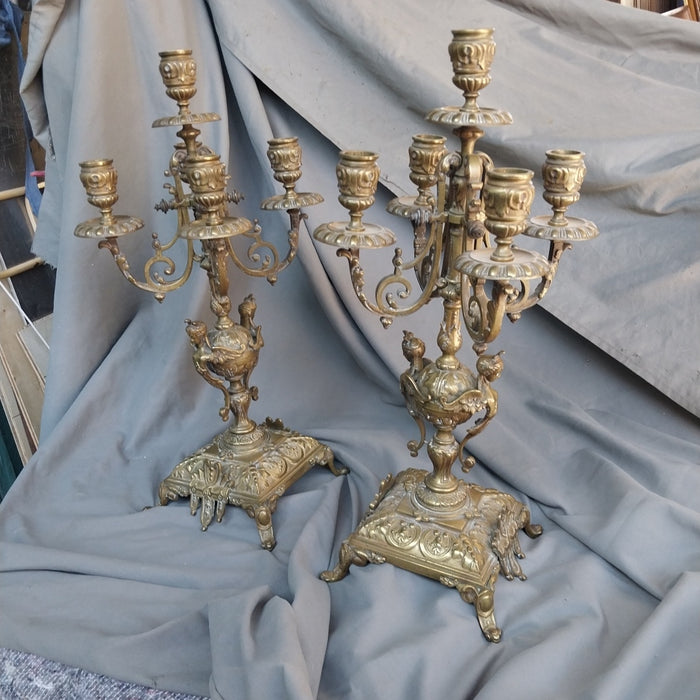 PAIR OF BRONZE CANDELABRAS-5 LIGHTS EACH