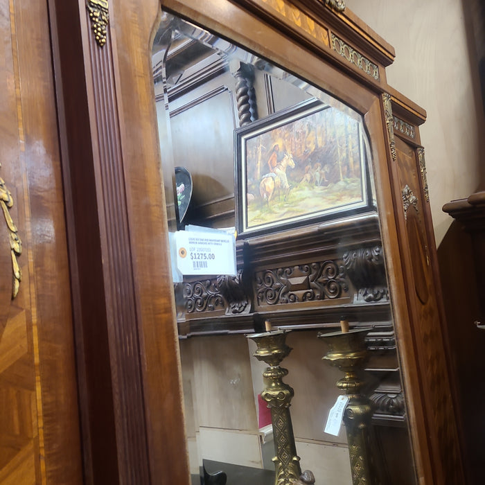 LOUIS XVI OAK AND MAHOGANY BEVELED MIRROR ARMOIRE WITH ORMOLU