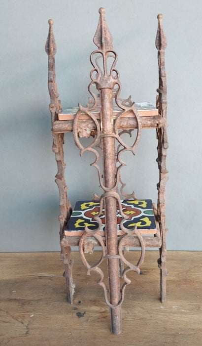 CAST IRON TIERED PLANT STAND WITH TWO 6" TILES