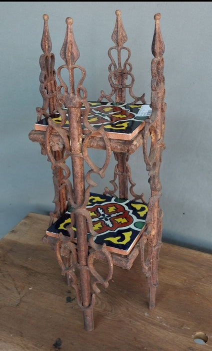 CAST IRON TIERED PLANT STAND WITH TWO 6" TILES