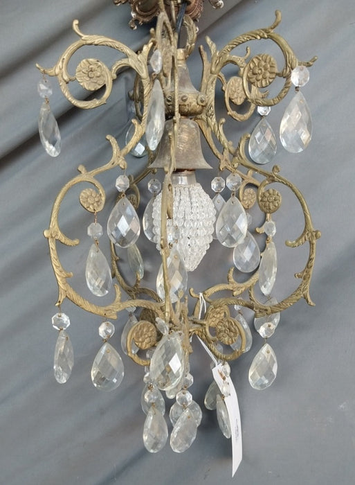 SMALL BRASS AND CRYSTAL CHANDELIER