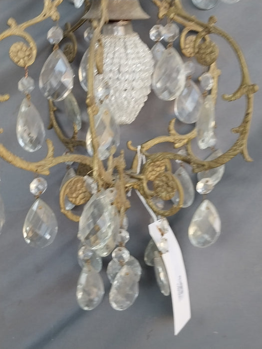 SMALL BRASS AND CRYSTAL CHANDELIER