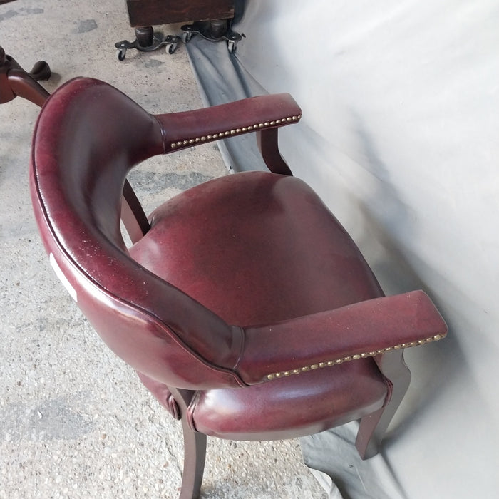 RED LEATHER ARM CHAIR -AS FOUND