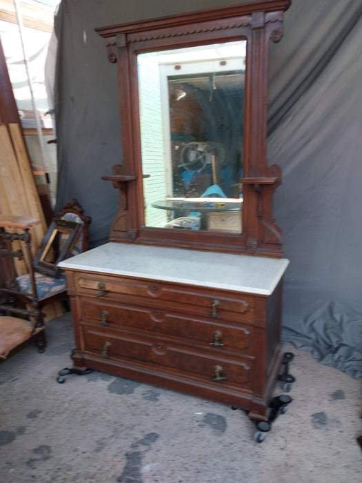 AMERICAN MARBLE TOP DRESSER WITH MIRROR