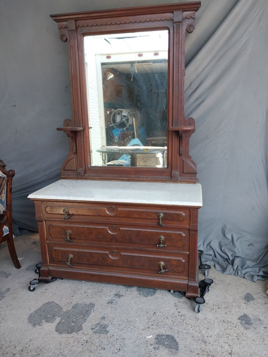 AMERICAN MARBLE TOP DRESSER WITH MIRROR