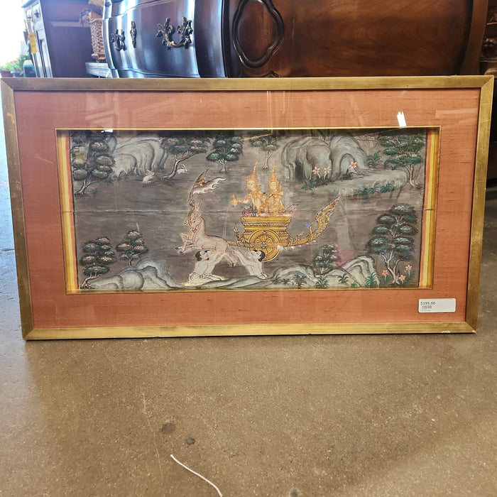 HORIZONTAL THAI ANTIQUE PAINTING WITH GOLD FRAME