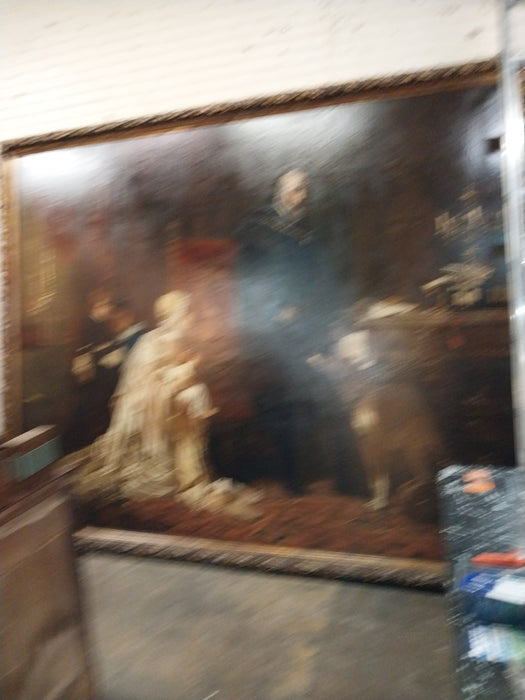 HUGE PALACE OIL PAINTING WITH DOG AND CHILDREN